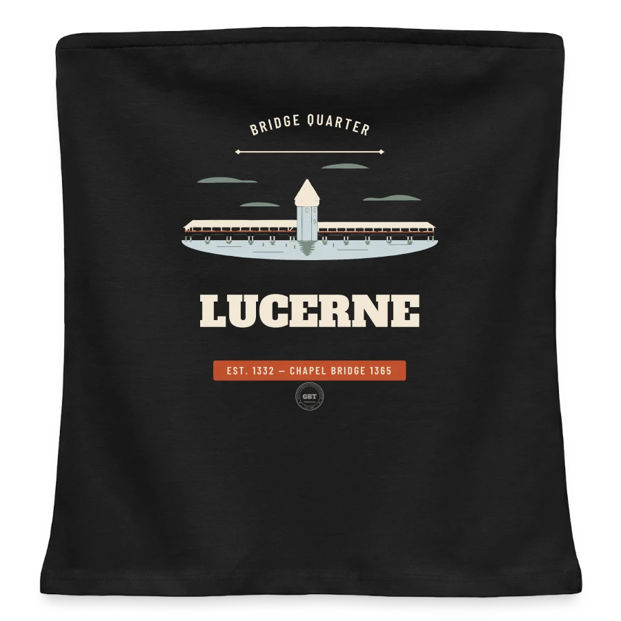 Lucerne badge on a women's organic bandeau top, black