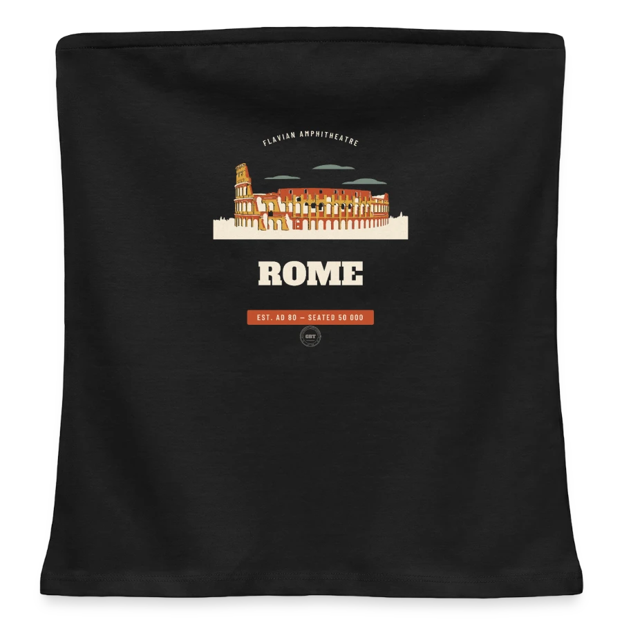 Rome badge on a women's organic bandeau top, black, front