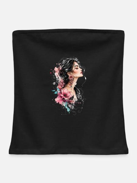 Frauenprofil mit Blütenohrring - Frauen Organic Bandeau Top - Schwarz