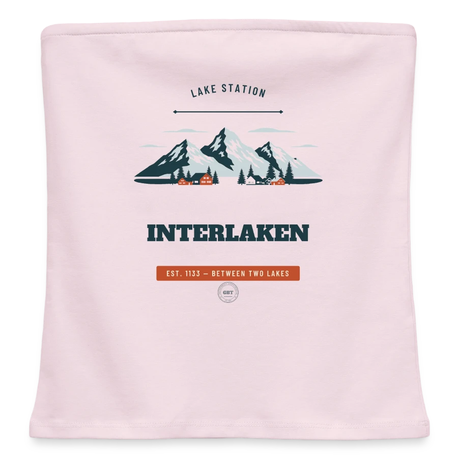 Interlaken badge on a women's organic bandeau top, powder pink