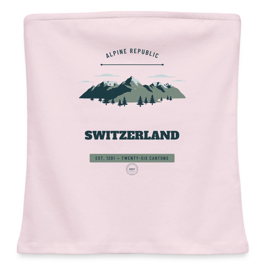 Switzerland badge on a women's organic bandeau top, powder pink
