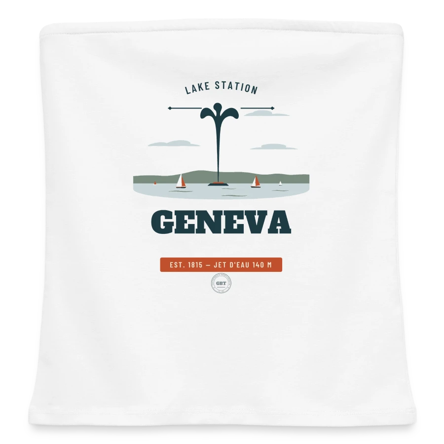 Geneva badge on a women's organic bandeau top, white