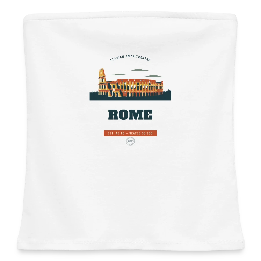Rome badge on a women's organic bandeau top, white, front