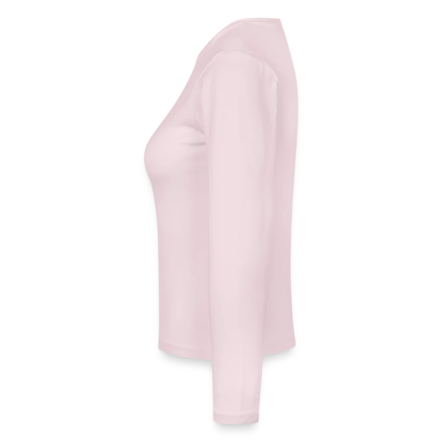 Agrigento badge on a slim fit women's organic longsleeve, powder pink, left
