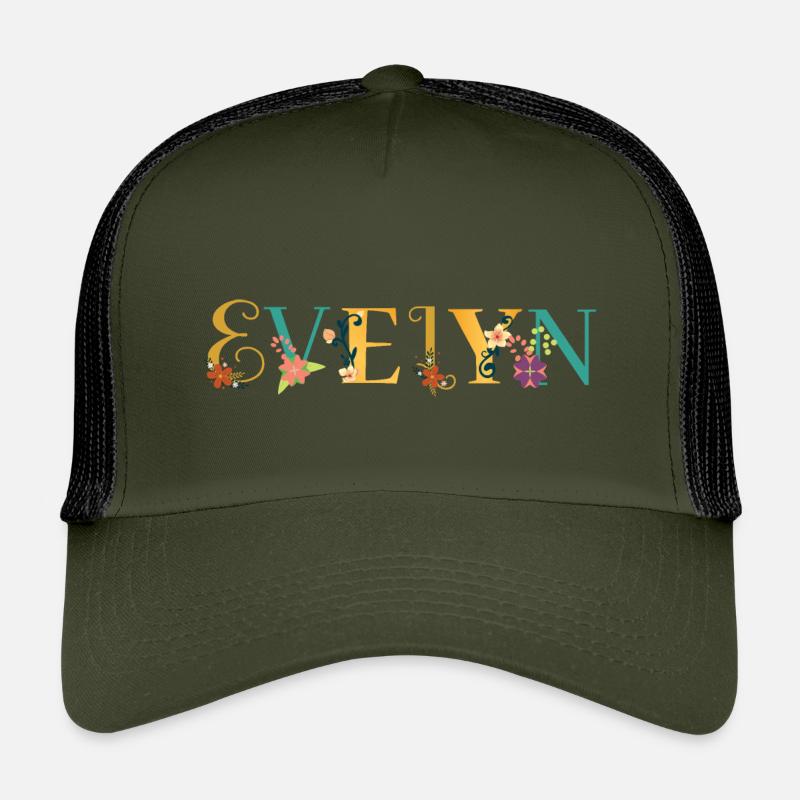 EVELYN Art du nom avec fleurs brodées Casquette trucker enfant