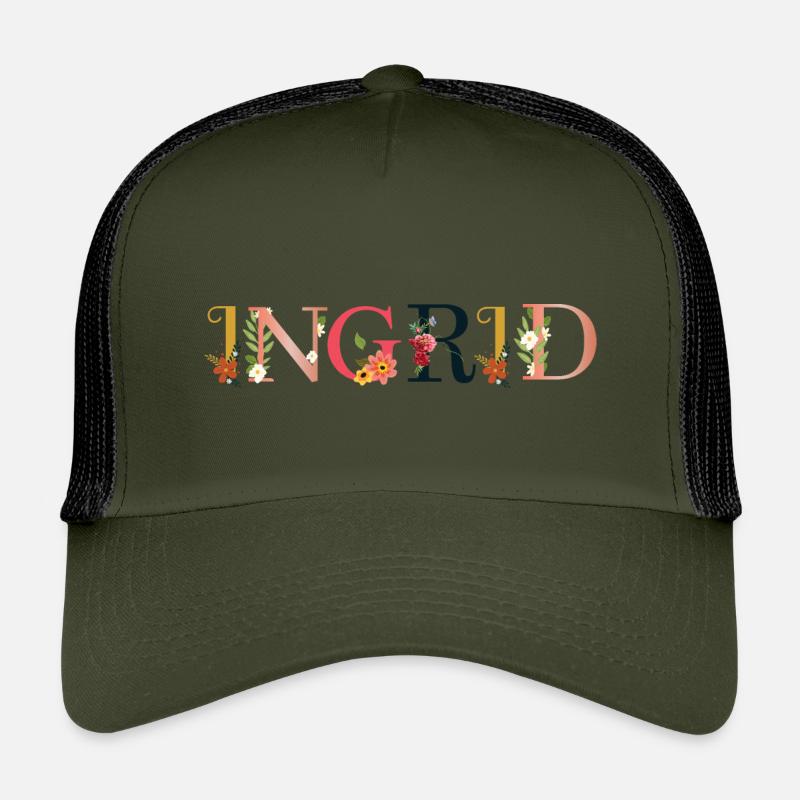 Le nom INGRID est fleuri - Casquette trucker enfant - olive/noir