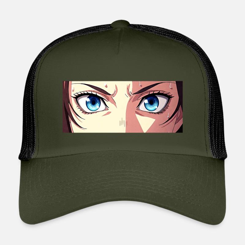Anime Augen Blaue Iris Manga Fan - Kinder Trucker-Cap - Olive/Schwarz