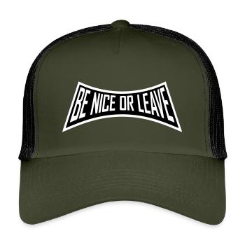 Be Nice Or Leave Lustig Statement Haltung Spruch - Kinder Trucker-Cap - Olive/Schwarz - Vorne
