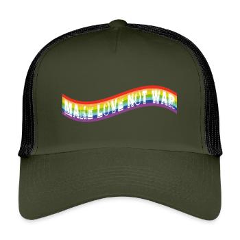 Faites l’amour, pas la guerre | Drapeau arc-en-ciel - Casquette trucker enfant - olive/noir - Devant