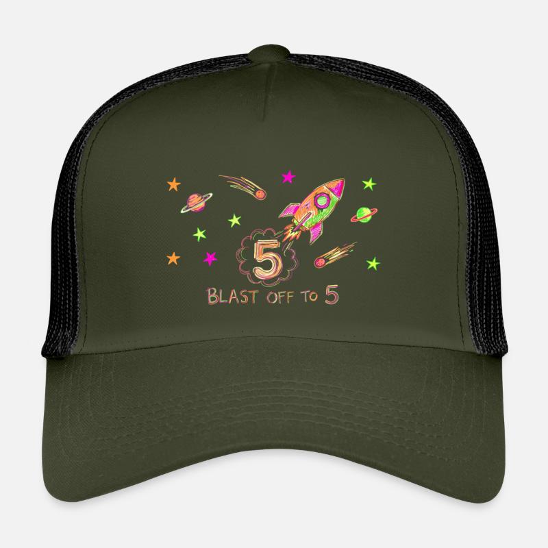 Blast Off To 5 Rocket Drawing Kids’ Trucker Cap