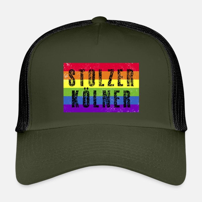 Stolzer Kölner - Regenbogenfahne - Kinder Trucker-Cap - Olive/Schwarz