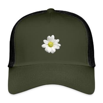 White Daisy Print - Gentle Flowers - Daisies - Kids’ Trucker Cap - olive/black - Front