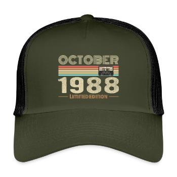 Birthday october 1988 - Kids’ Trucker Cap - olive/black - Front