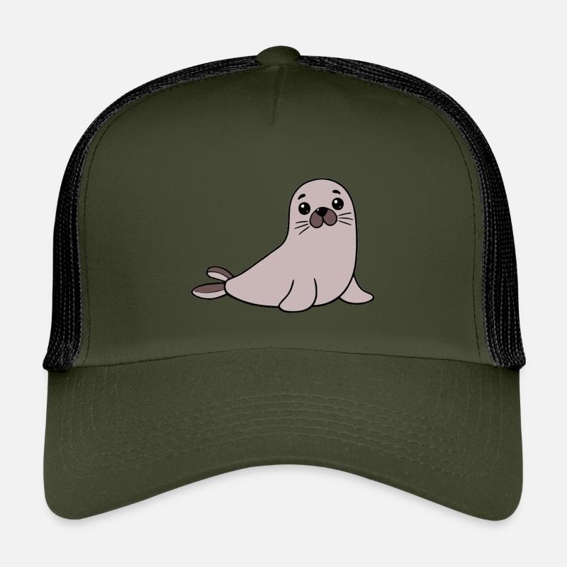 Robbe Seehund - Kinder Trucker-Cap - Olive/Schwarz