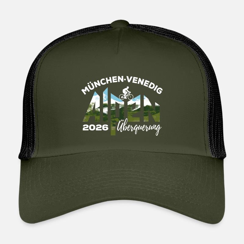 Alpenüberquerung 2026 München Venedig, Fahrrad - Kinder Trucker-Cap - Olive/Schwarz