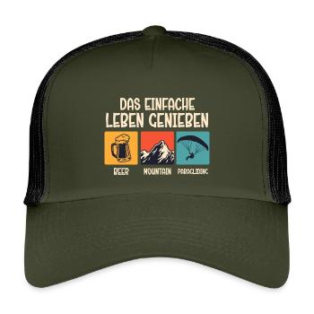 Gleitschirm DAS EINFACHE LEBEN GENIESSEN Lustig - Kinder Trucker-Cap - Olive/Schwarz - Vorne
