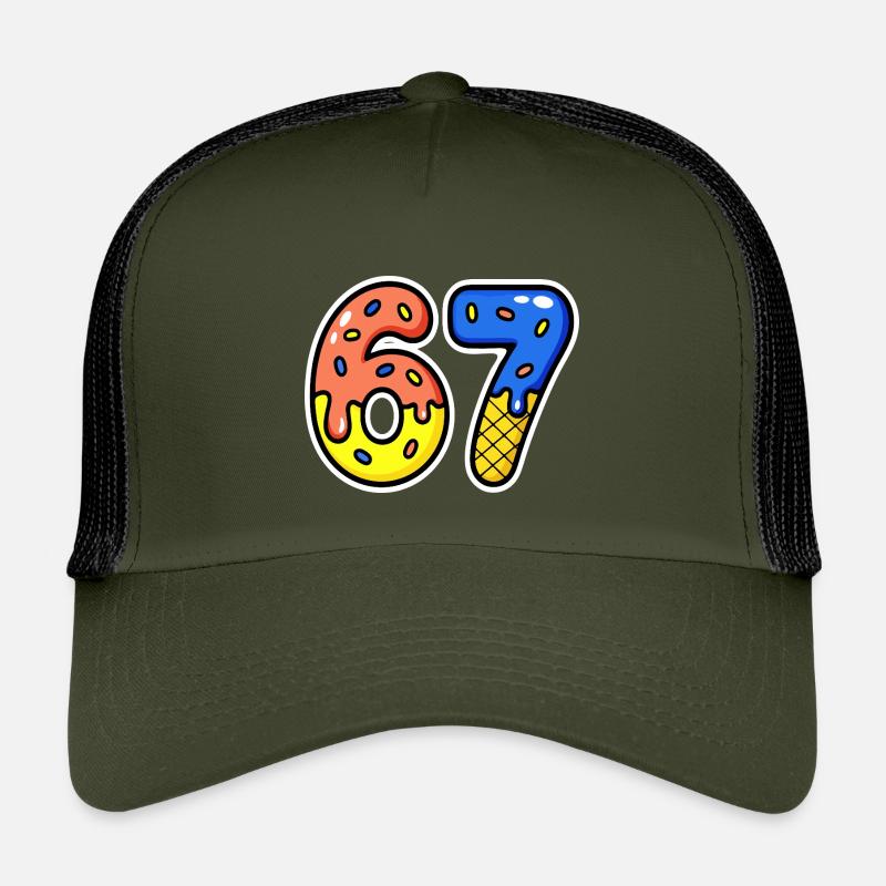Siebenundsechzig, 67, 6, 7 - Kinder Trucker-Cap - Olive/Schwarz
