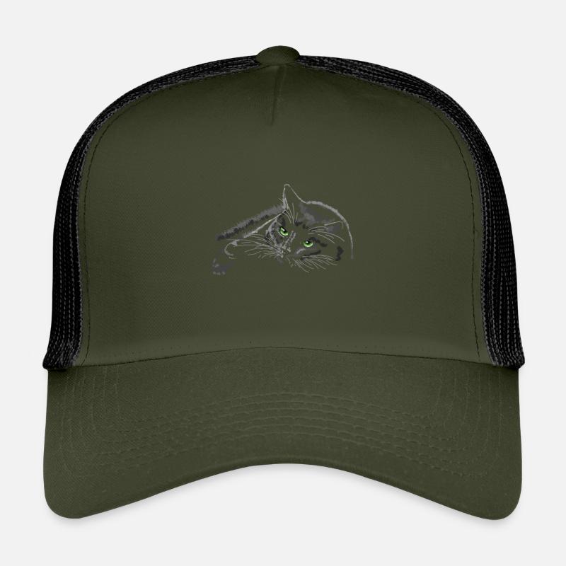 Schwarze Katze - Kinder Trucker-Cap - Olive/Schwarz