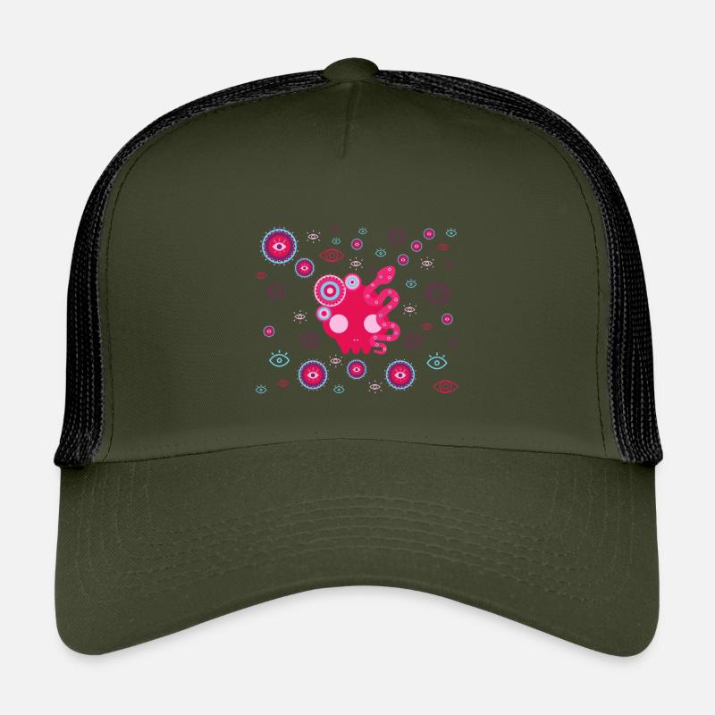 Rosa Tentakelaugen - Kinder Trucker-Cap - Olive/Schwarz