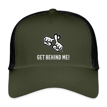 Get Behind Me! (Cross / Bible / Religion / NEG 2C) - Kids’ Trucker Cap - olive/black - Front