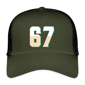 6 7 – Trendiges, minimalistisches Textdesign, - Kinder Trucker-Cap - Olive/Schwarz - Vorne