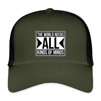The World Needs All Kinds Of Minds Inspirierend - Kinder Trucker-Cap - Olive/Schwarz - Vorne