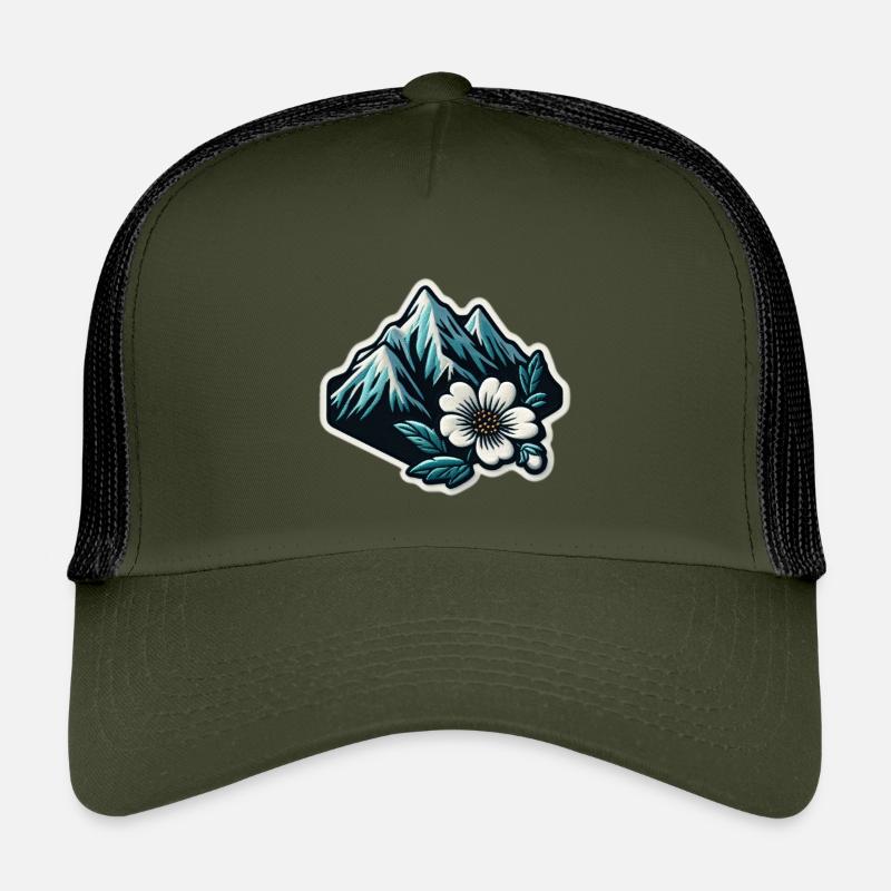 Bergblüte Patchmotiv - Kinder Trucker-Cap - Olive/Schwarz