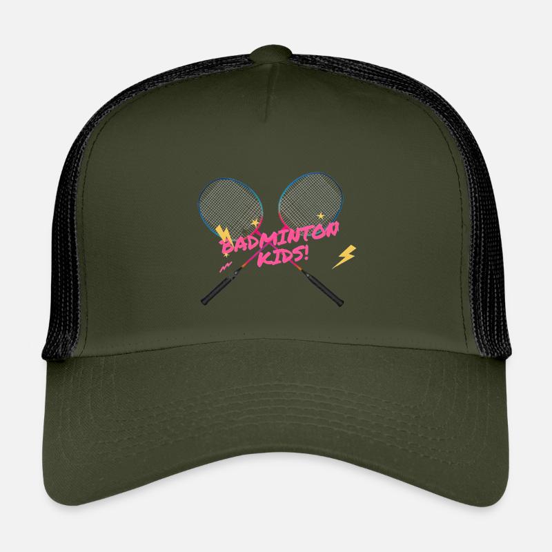 Badminton Kids Neon Schläger - Kinder Trucker-Cap - Olive/Schwarz