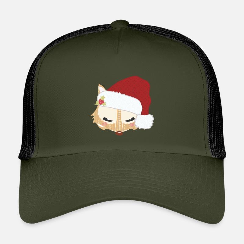 Fox head with santa hat - Kids’ Trucker Cap - olive/black