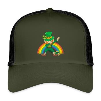 Dancing Leprechaun Dabbing Rainbow - Kids’ Trucker Cap - olive/black - Front