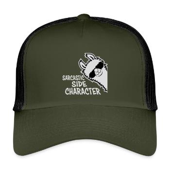 Llama Alpaca Sarcastic Side Character Sarcastic - Kids’ Trucker Cap - olive/black - Front