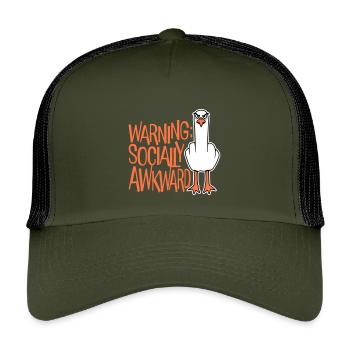 Warning Socially Awkward Möwe Mittelfinger Frech - Kinder Trucker-Cap - Olive/Schwarz - Vorne