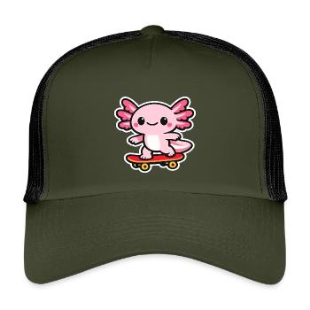 axolotl skateboard - Kids’ Trucker Cap - olive/black - Front