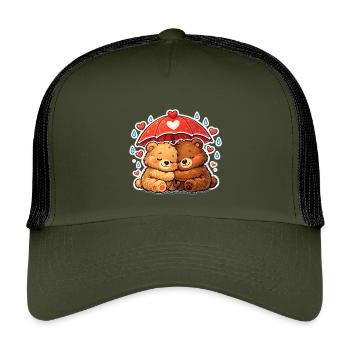 Cuddly bears under a red umbrella - Kids’ Trucker Cap - olive/black - Front