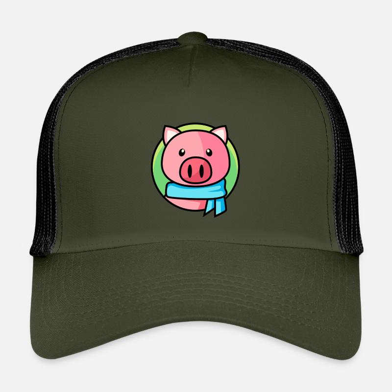 Rosa Schweinchen mit Schal - Kinder Trucker-Cap - Olive/Schwarz