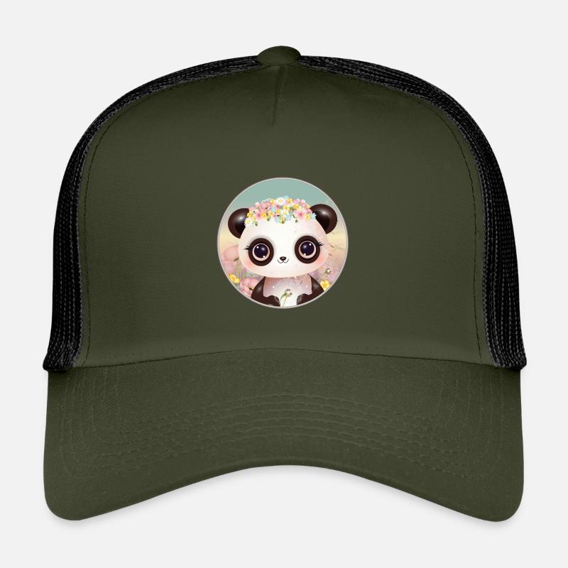 Cute panda on a flower meadow in spring Kids’ Trucker Cap