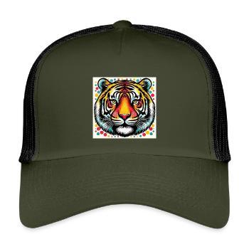 Tiger Pop Art - Kinder Trucker-Cap - Olive/Schwarz - Vorne