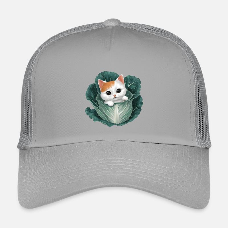 Kitten Peeking from Cabbage Leaf Kids’ Trucker Cap