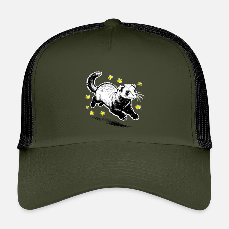 Frettchen in Blüten glitzern - Kinder Trucker-Cap - Olive/Schwarz