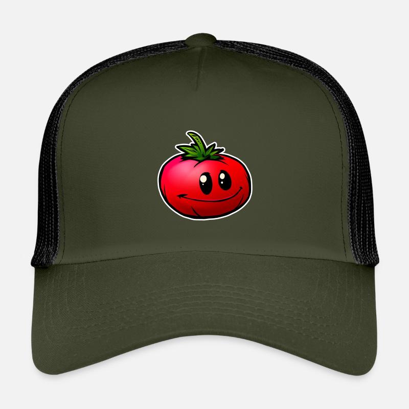 Fröhliche Cartoon Tomate Lächeln - Kinder Trucker-Cap - Olive/Schwarz