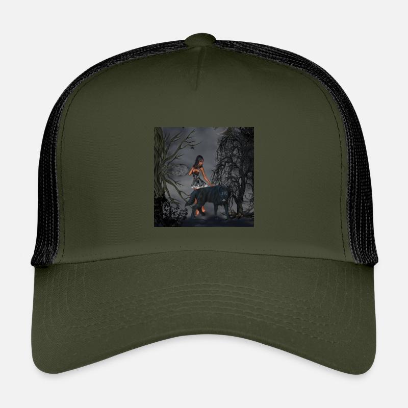 Tolle Fee mit Wolf - Kinder Trucker-Cap - Olive/Schwarz