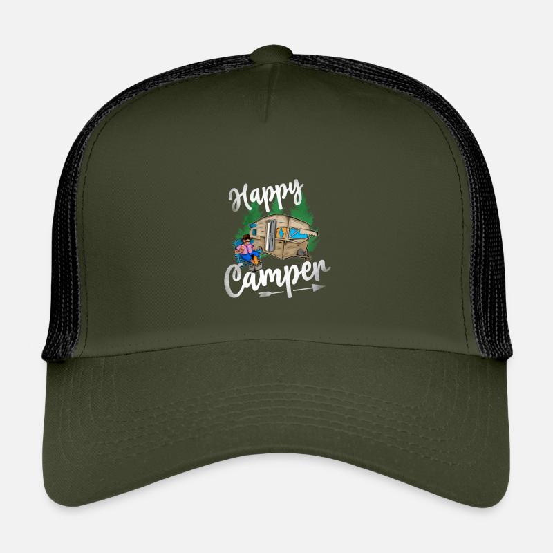 Happy Camper - Kinder Trucker-Cap - Olive/Schwarz
