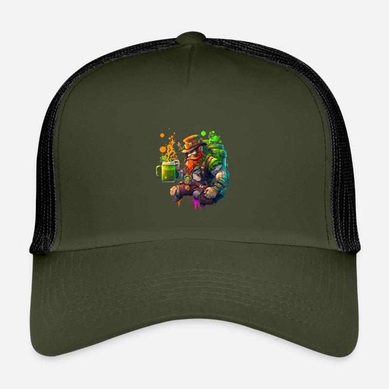 Steampunk Leprechaun with hat and barrel - Kids’ Trucker Cap - olive/black