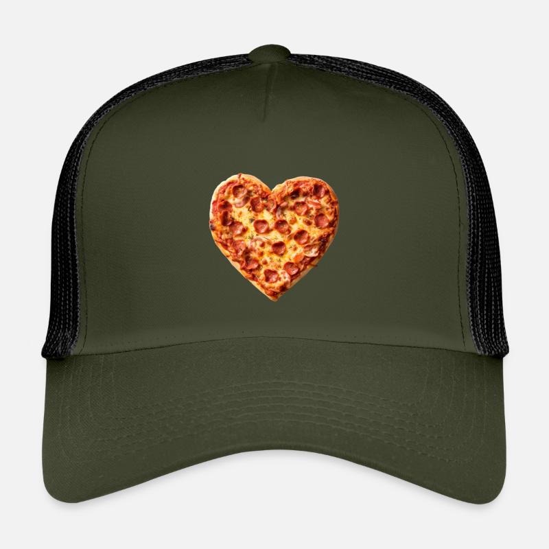 Heart Pepperoni Pizza Pattern - Kids’ Trucker Cap - olive/black
