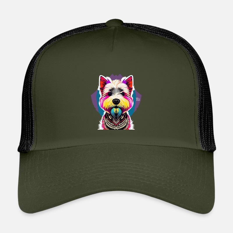 West Highland Terrier - Kinder Trucker-Cap - Olive/Schwarz