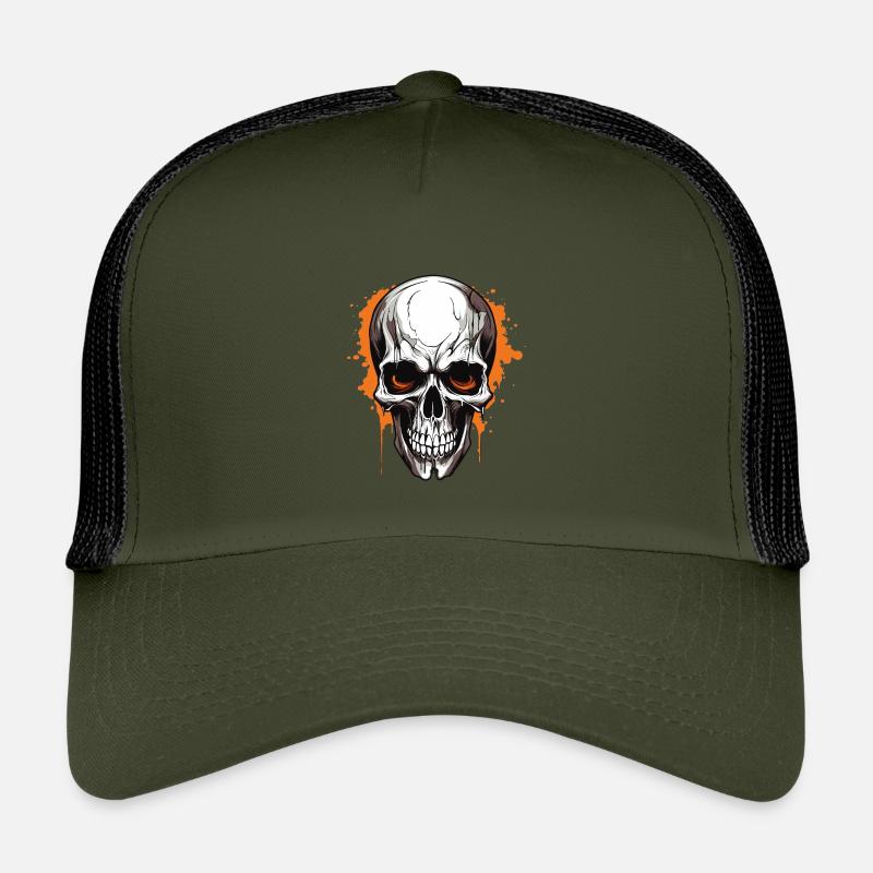 Orangener Schädel Splatter Gothic - Kinder Trucker-Cap - Olive/Schwarz