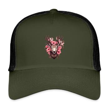 Roe Deer with Flowers Costumes Deer Head Deer Head - Kids’ Trucker Cap - olive/black - Front