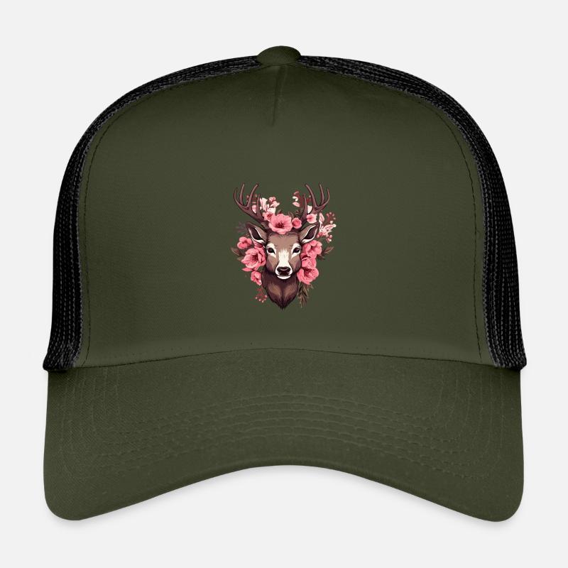 Reh Hirsch mit Blumen Trachten Rehkopf Hirschkopf Kinder Trucker-Cap
