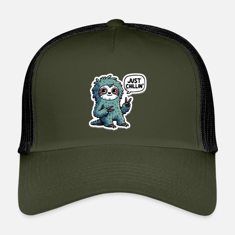 Just Chillin Sloth Sticker - Kids’ Trucker Cap - olive/black