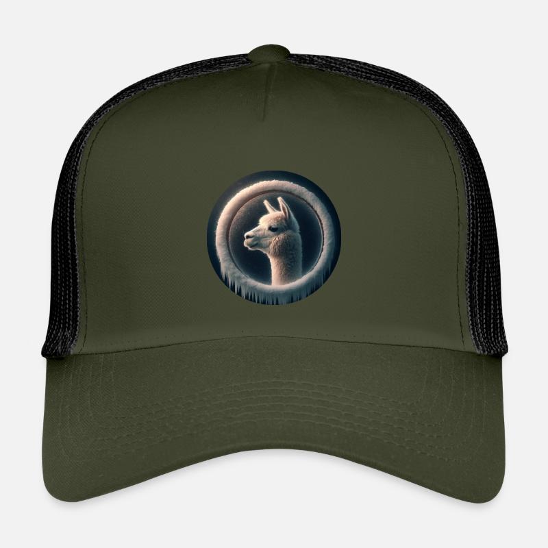 Alpaka schaut durch Fenster aus Eis - Kinder Trucker-Cap - Olive/Schwarz